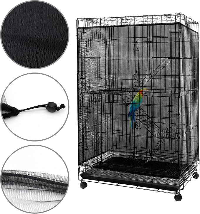 Adjustable Birdcage Seed Feather Catcher Bird Cage Net Cover Soft Skirt Guard - Image 2