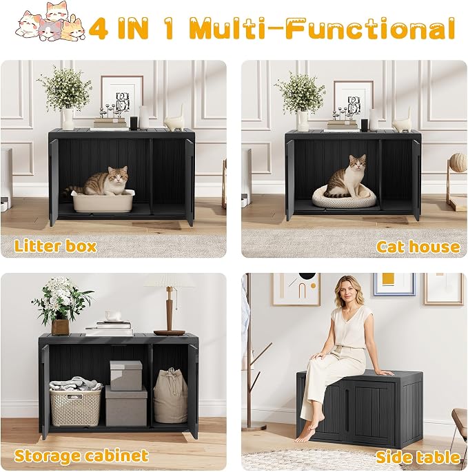 Cat Litter Box Enclosure, Indoor Outdoor Cat House Weatherproof, Side Table - Image 5