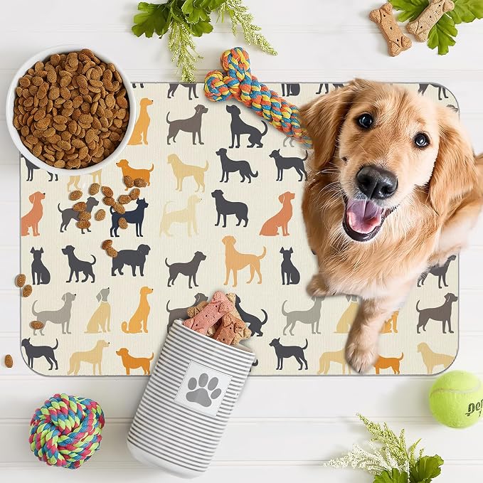 Cute Dog Cat Food Mat, Color Silhouette Absorbent Pet Feeding Mat - Image 7