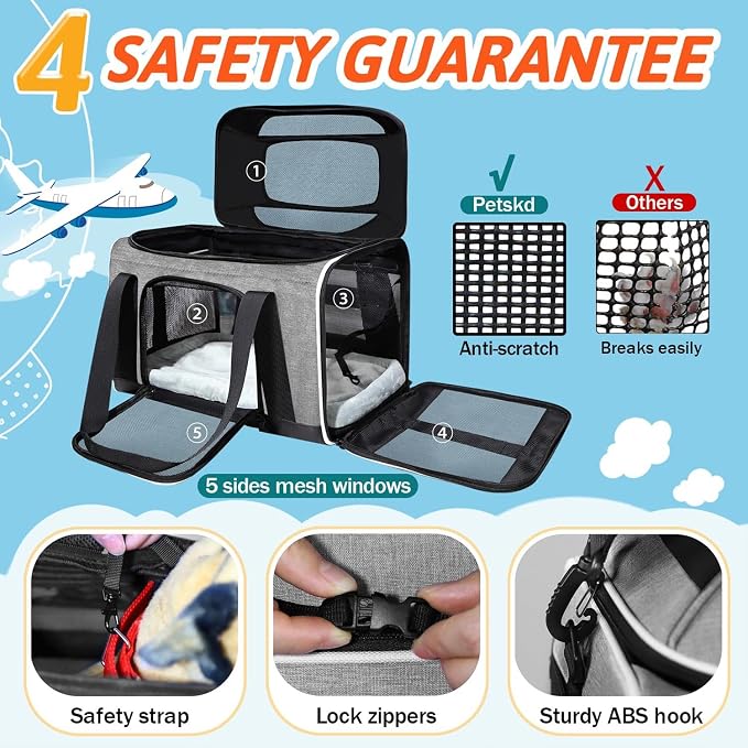 Petskd Top-Expandable Pet Carrier 17x12x8.5 Inches JetBlue Allegiant Spirit - Image 5