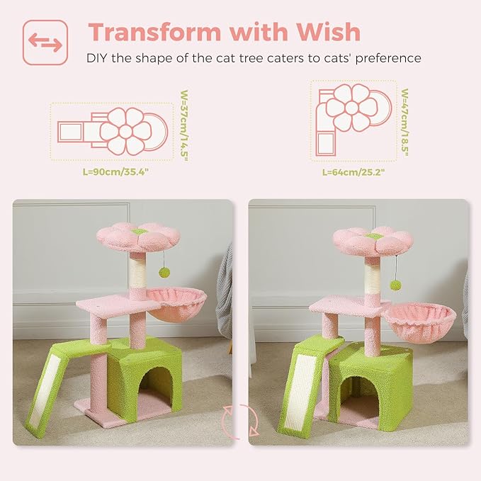 PETEPELA Flower Cat Tree for Indoor Cats, Cozy Hammock and Removable Flower Bed - Image 2