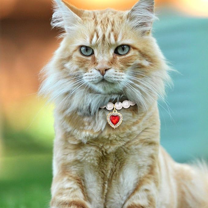 2pcs Pearl Collar for Cat Puppy, Small Cute Heart Shape Rhinestone Pet Necklace - Image 6