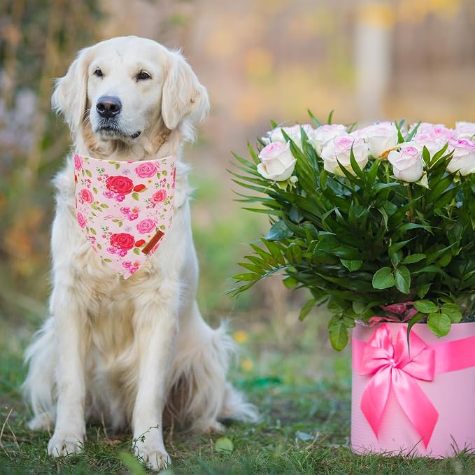ADOGGYGO Floral Dog Bandana 2 Pack, Reversible Red Pink Rose Pet Scarf Bib - Image 2