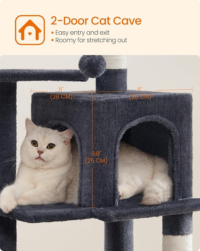 Feandrea Cat Tree, 44.1-Inch Cat Tower, Plush Multi-Level Condo - Image 7