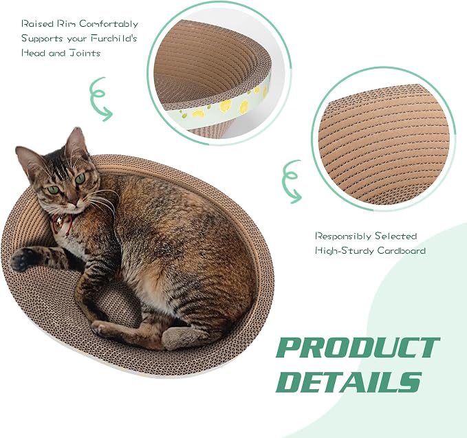Oval Large Cat Scratcher Cardboard Bed Lounger Couch, Cat Scratching Board - Image 2