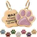 Paw Shape Dog ID Tag Stainless Steel Custom Laser Engraved, Cute Bling Glitter by Pawnimals