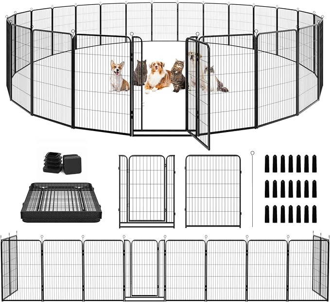 Dog Playpen Outdoor Extra Wide 24 Piece Panels Heavy Duty Dog Fence 47" Height by Committedtobetterpetlife