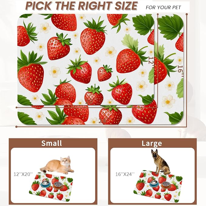 Cute Strawberry Flower Dog Cat Food Mat, Absorbent Pet Feeding Mat - Image 2