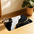 Black Gold Marble Dog and Cat Food Mat, Absorbent Feeding Placemat, Waterproof by QSOQSO