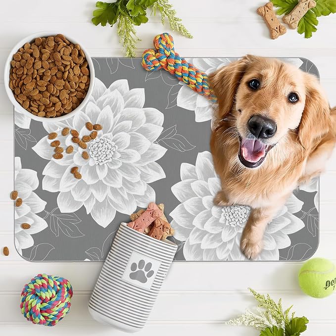 Dahlia Dog Cat Food Mat, Non-Slip Water Bowl Placemat, Indoor Pet Accessories - Image 7