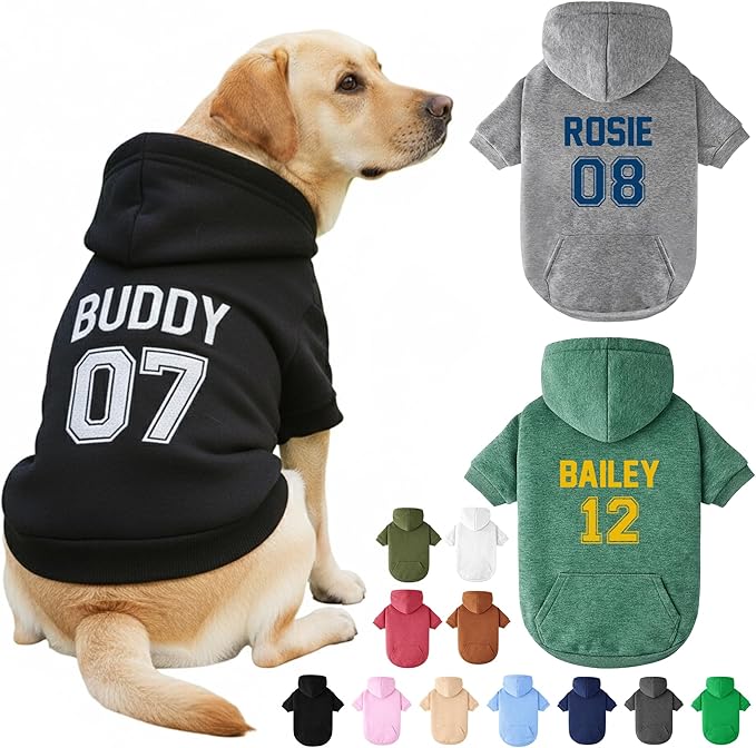 Personalized Dog Hoodie with Name/Text, Custom Embroidered or Printed Dog by Noni
