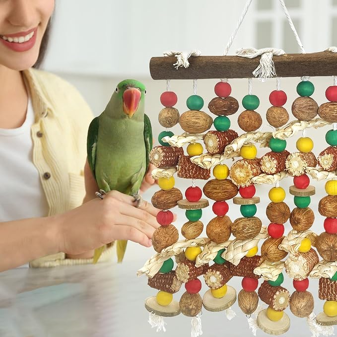 PINVNBY Large Parrot Toys Natural Nuts Corn Cob Wooden Chewing Tearing Toy - Image 7