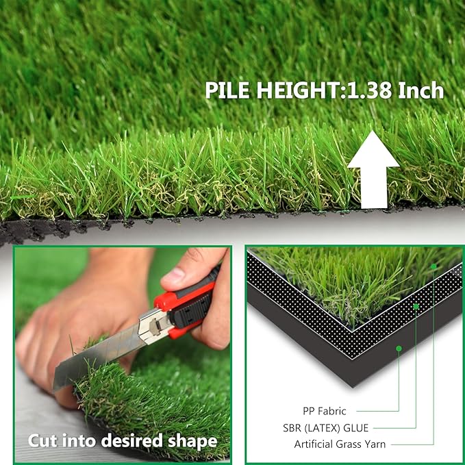 Artificial Grass Rug Outdoor Indoor 11FTX47FT Fake Grass Carpet Green Synthetic - Image 4