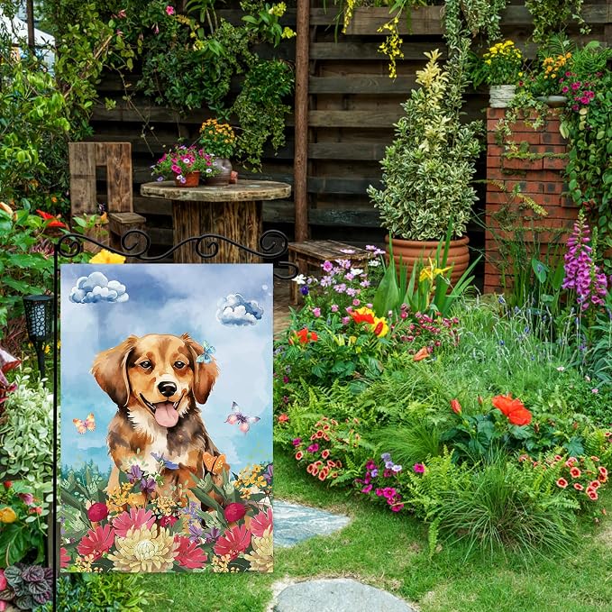 Dog Welcome Garden Flag Welcome Happy Butterfly Dog Animals Outdoor Garden - Image 3