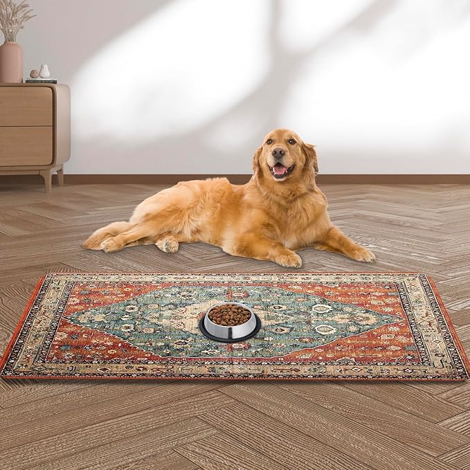 Large Pet Feeding Mat, 39.4"x31.5" Bohemia Absorbent Quick Dry Dog Mat by yuzshin