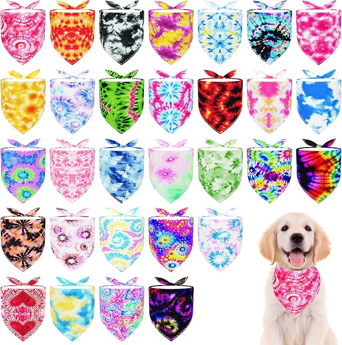 30 Pcs Tie Dye Dog Bandanas for Small Dogs Medium Stitch Dog Bandana Bulk by Bestwishforyou