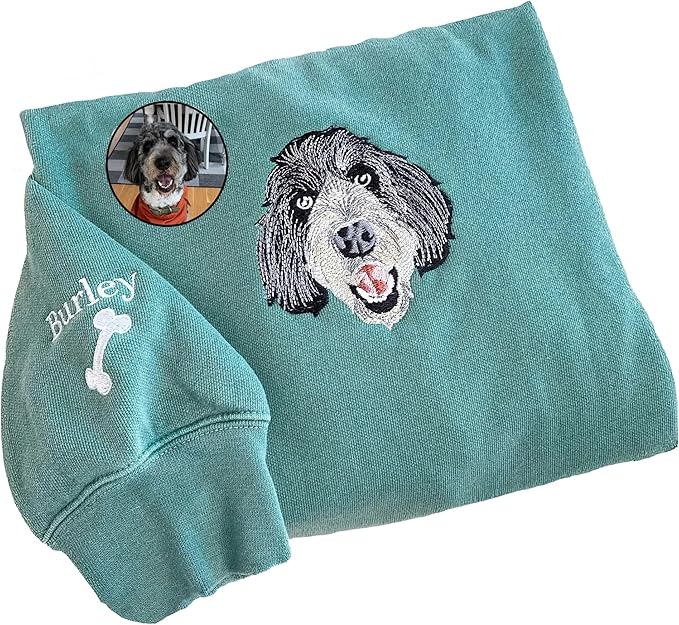 NAZENTI Custom Photo Pet Embroidered Sweatshirt, Custom Dog Face Embroidered by Nazenti
