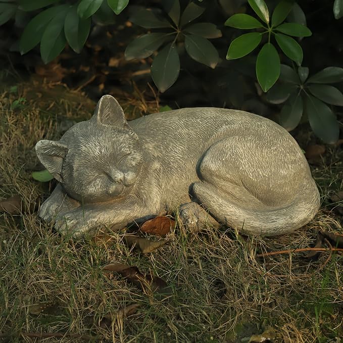 Garden Sleeping Cat Memorial Stone Cat Grave Marker Remembrance Kitten Statues - Image 3
