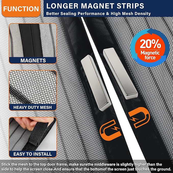 Magnetic Screen Door, Hook&Loop Pet Screen Door Fit Door Size 34" x 80" Heavy - Image 3