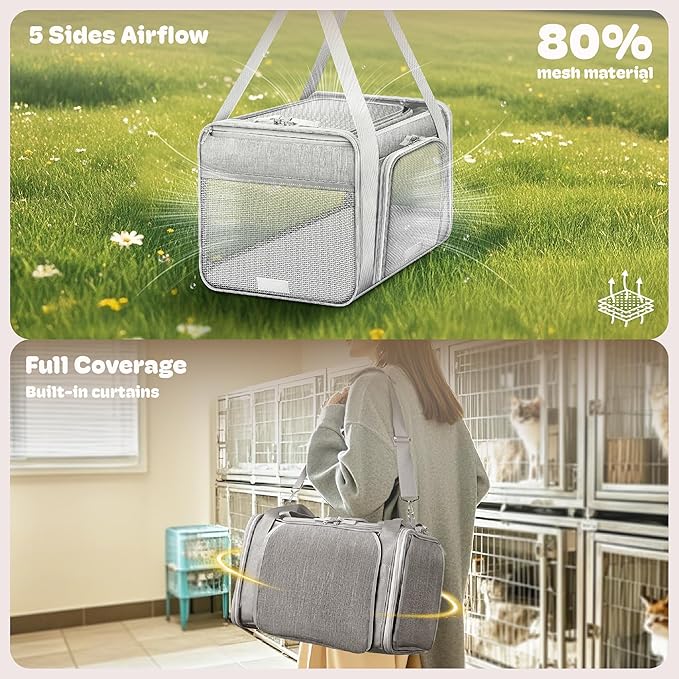 Top and 2 Sides Expandable Cat Carrier 17x11x11, TSA Airline Approved Dog - Image 3
