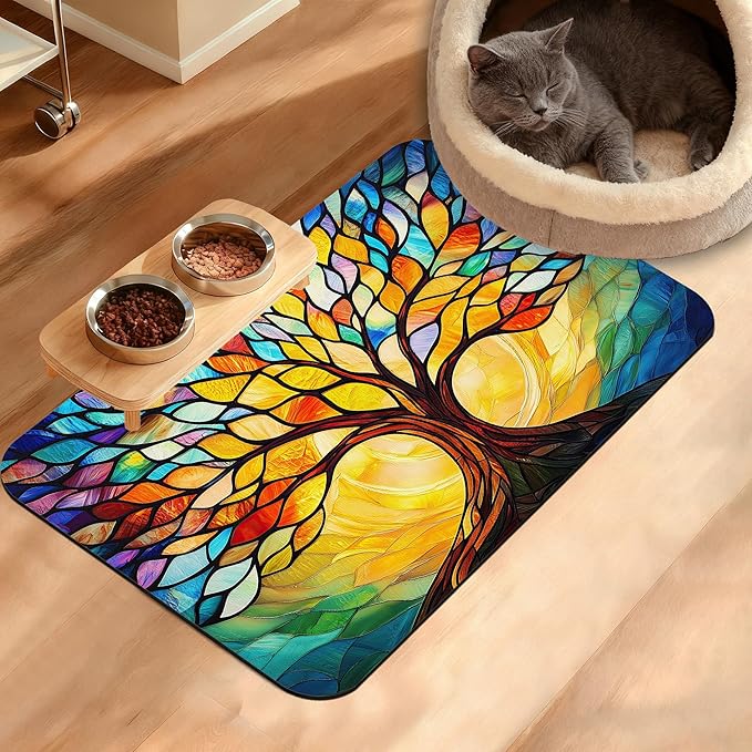 Tree of Life Feeding Mat, Colorful Tree Absorbent Quick-Dry Cat Dog Food and by Unknown