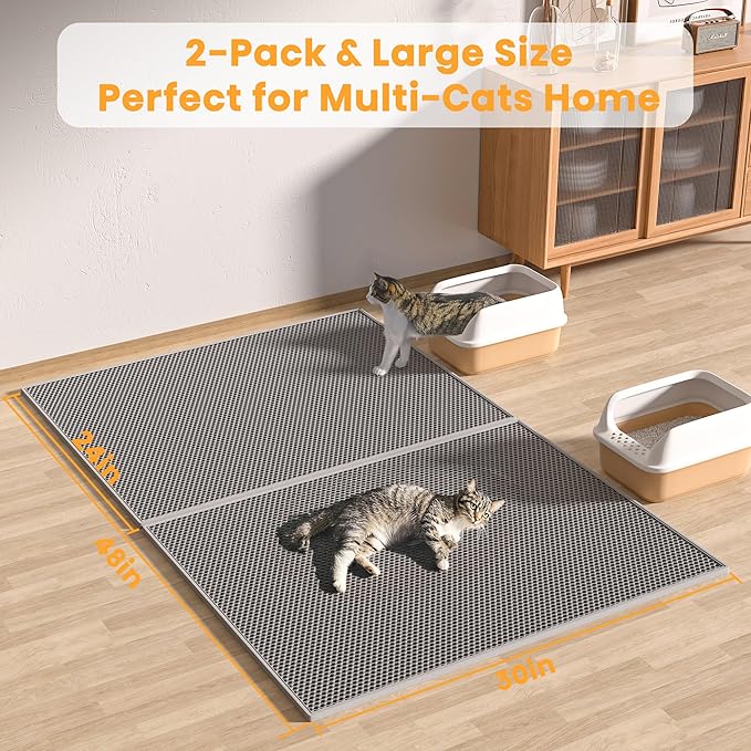 Pieviev 2 Packs Cat Litter Mat Double Layer Waterproof Urine Proof Trapping Mat - Image 6
