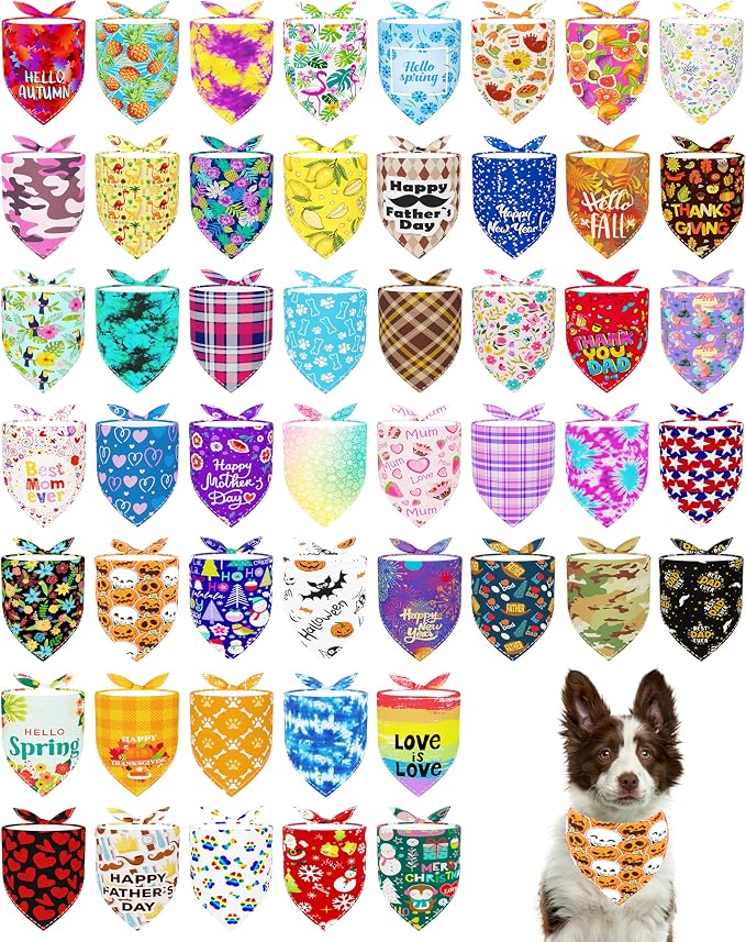 PET SHOW 50 Pack Big Dog Bandanas Bulk XL Assorted Random Dog Scarves Bibs by PETSHOW