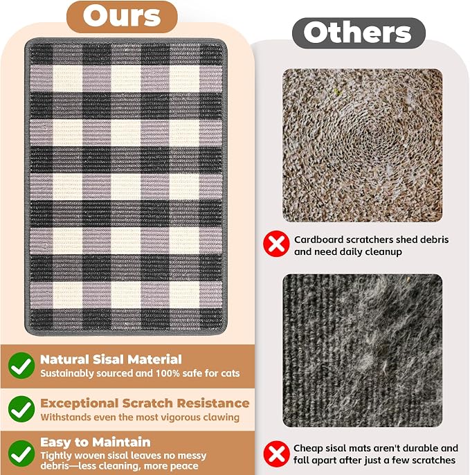 Cat Scratcher Mat, 23.6x15.7 Inch Natural Sisal Cat Scratch Pad, Horizontal Cat - Image 4