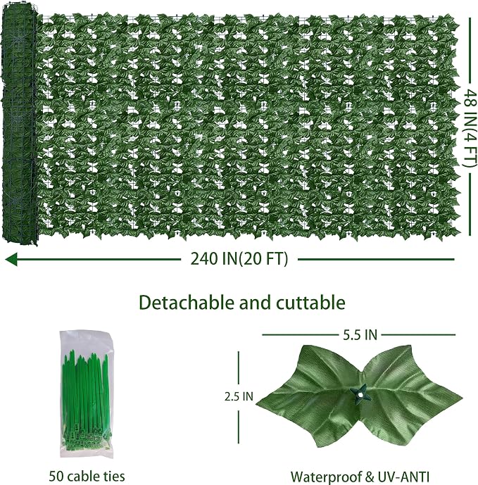 Artificial Fence Privacy Screen: 4FT x 20FT UV-Anti Faux Greenery Backdrop Ivy - Image 2