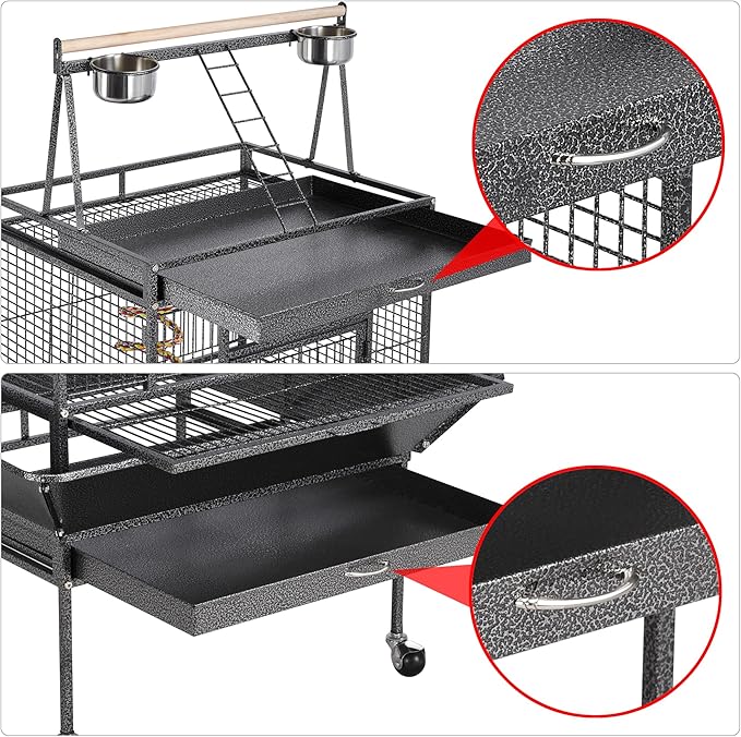 Yaheetech 69-inch Wrought Iron Rolling Large Parrot Bird Cage - Image 4