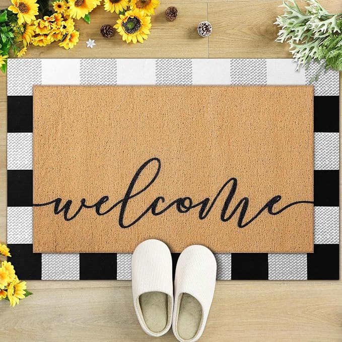 Tinideya 2 Pcs Door Mat Welcome Non Slip Coir Mats Floor Layering Doormats by Tinideya