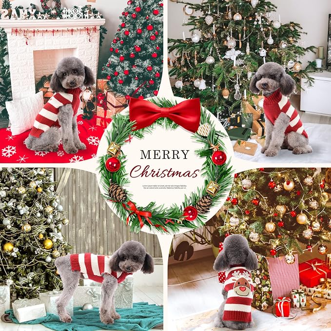 Dog Christmas Sweater Cute Striped Reindeer Xmas Pet Clothes Holiday Puppy Cat - Image 3